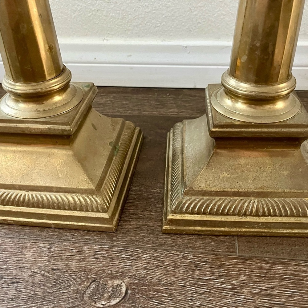 Antique Brass Candlestick Holders Set of 2 - Picture 6 of 13